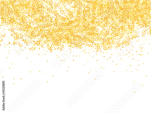 Golden glitter shower on white background