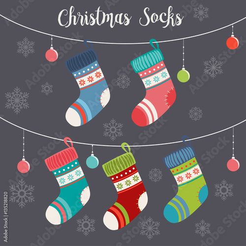 Cute Christmas Socks set - vector Illustration