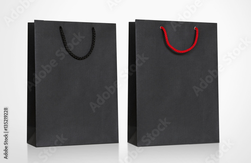 Black Paper Bag Mock Up with handle rope, Isolated on white background