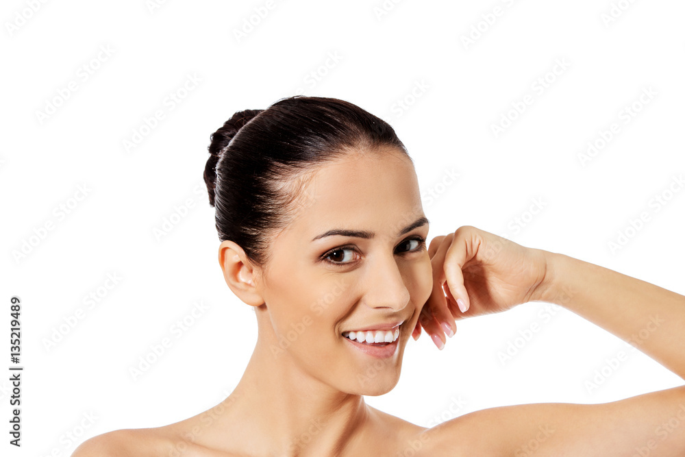 Beautiful face of young woman with clean fresh skin. Beautiful face of young woman with clean fresh skin.