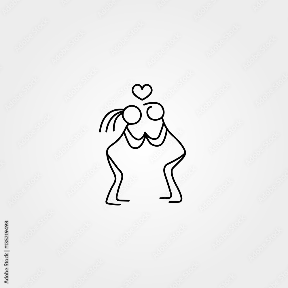 Stick figures in love icon vector