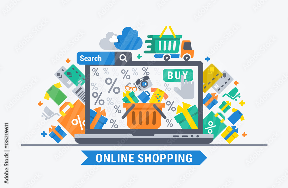 Online shopping. Vector flat  illustration for web design.
