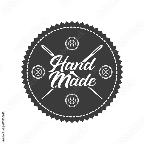 seal stamp of hand made concept with button and neddle icon over white background. vector illustration
