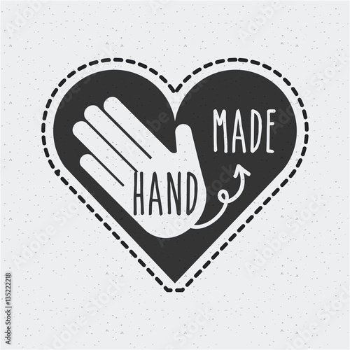 hand made emblem on heart shape icon over white background. vector illustration