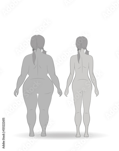 silhouette fat and slim woman, before and after weight loss. vector illustration.