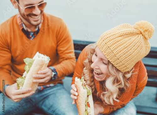 Couple eating together