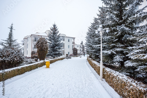 living-room complex on Lake Bazaleti in winter time, Dusheti, Ge photo