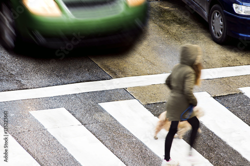 crosswalk of street city with woman in dangerous situation