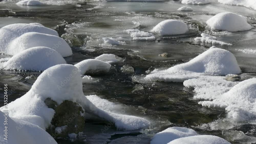 Ice melts. Frozen mountain stream. Winter goes. Ice melts. Frozen mountain stream. Winter goes.