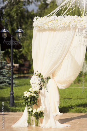 Wedding decorations and details in white color 