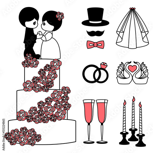 Vector illustration of wedding black symbols set