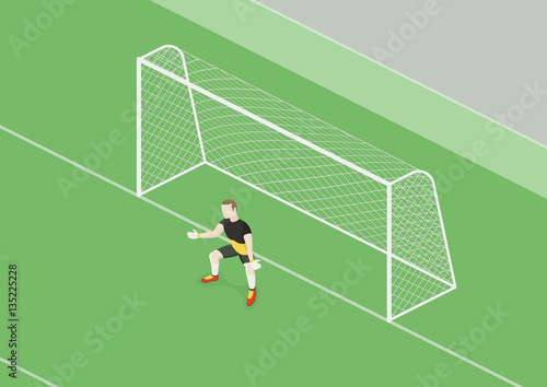 Football goalkeeper. Soccer player defending the gates. Isometric Vector Illustration.
