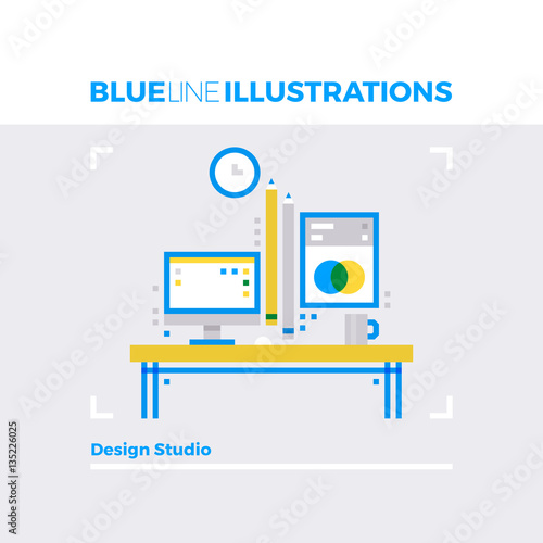 Design Studio Blue Line Illustration.