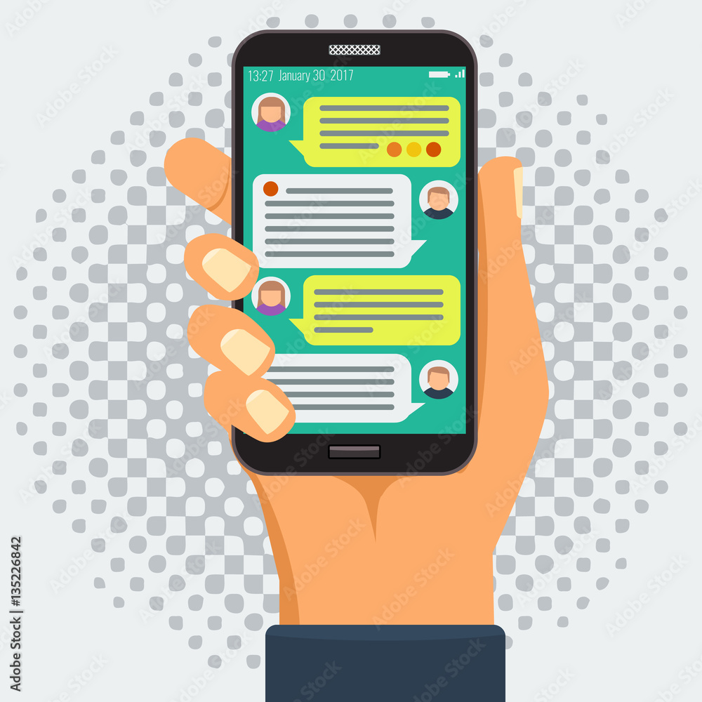 Chatting with chatbot on smart phone, online conversation Chatting with chatbot on smart phone, online conversation