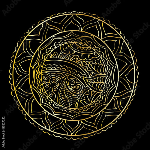 Hand-drawn vector mandala, golden abstract pattern