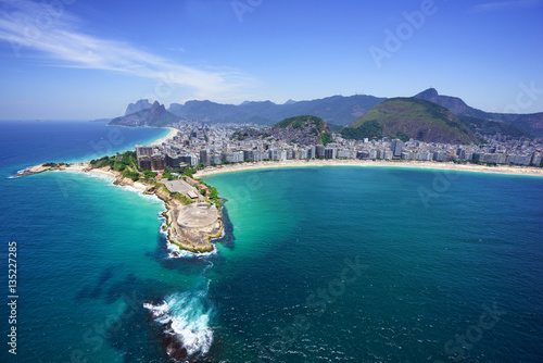 Fototapeta Naklejka Na Ścianę i Meble -  Aerial view of Copacabana beach and Ipanema beach, Rio de Janeiro
