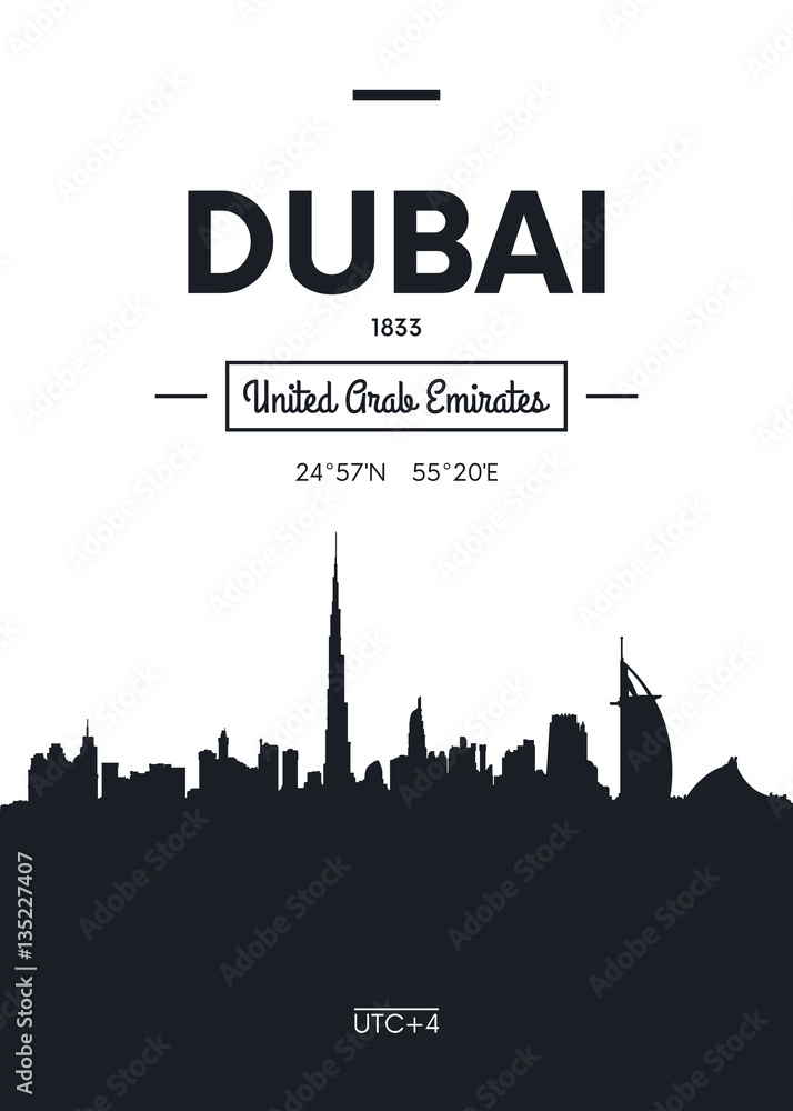 Fototapeta premium Poster city skyline Dubai, Flat style vector illustration