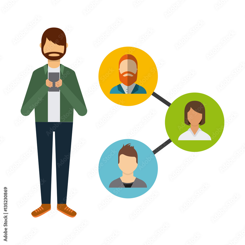 man cartoon with people avatar around over white background. colorful design. vector illustration man cartoon with people avatar around over white background. colorful design. vector illustration