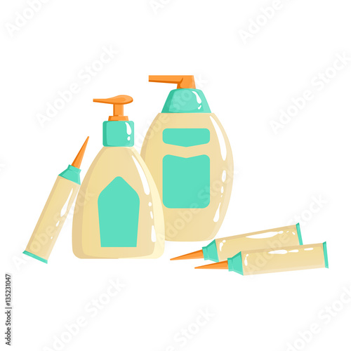 Cream, Lotion And Sopa Dispencer Containers, Beauty And Skincare Product Line Set Template Design