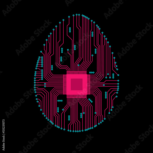 Abstract egg. Egg in an electronic circuit. Vector illustration.