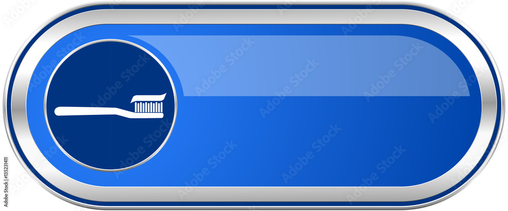 Toothbrush long blue web and mobile apps banner isolated on white background. Toothbrush long blue web and mobile apps banner isolated on white background.