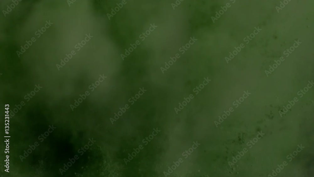 Green holi powder bounces off canvas in shockwave pattern, slow motion closeup Green holi powder bounces off canvas in shockwave pattern, slow motion closeup