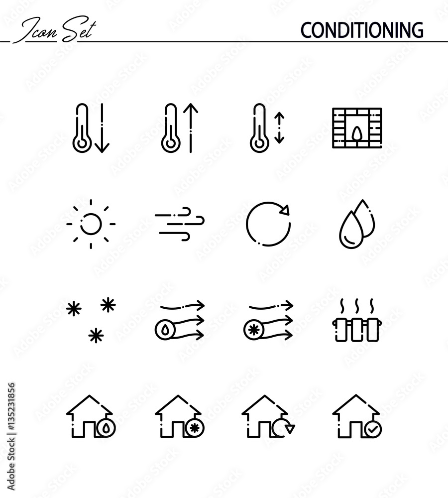 Conditioning flat icon set. Conditioning flat icon set.
