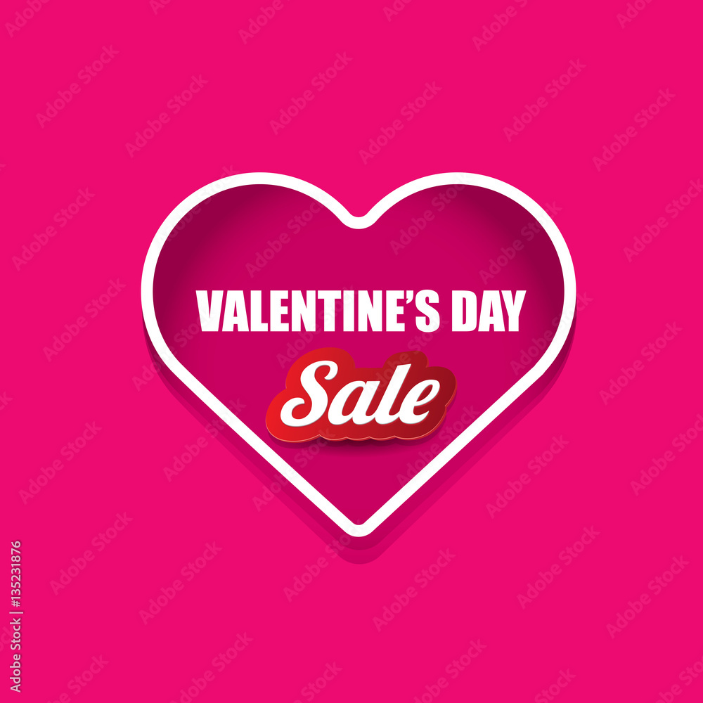 Valentines day heart sale tag isolated on pink