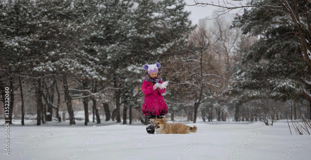 Fototapeta premium girl and dog