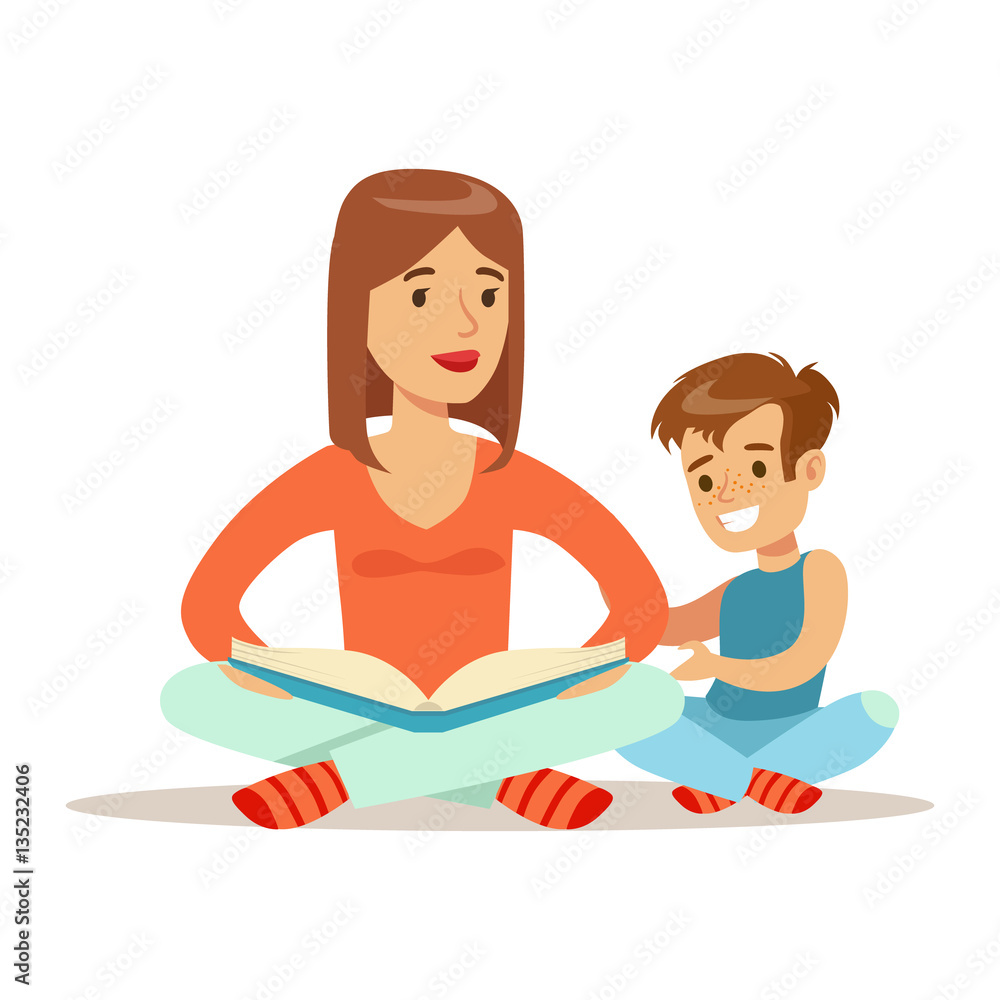 Mom And Son Reading Book, Loving Mother Enjoying Good Quality Mommy Time With Happy Kid Mom And Son Reading Book, Loving Mother Enjoying Good Quality Mommy Time With Happy Kid