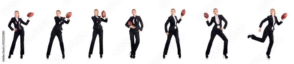 Woman businesswoman with american football