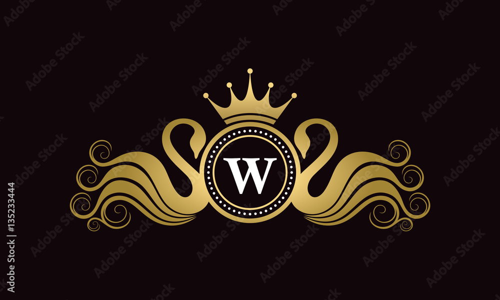 W Letter Swan Wedding Crest Logo