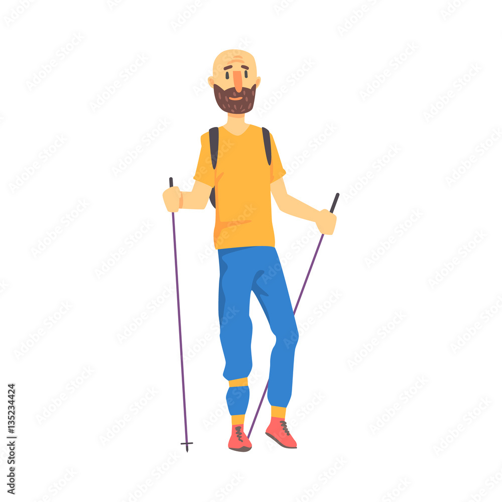 Blond Man In Shades Doing Nordic Walk Outdoors Illustration Blond Man In Shades Doing Nordic Walk Outdoors Illustration