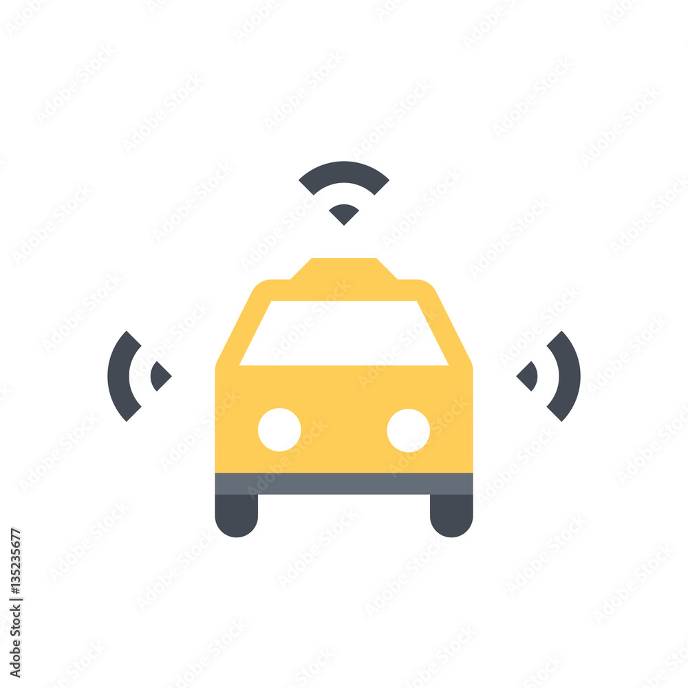 Smart taxi icon - Yellow cab with three wifi symbols - Pixel perfect icon