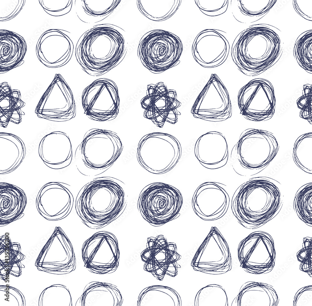 Vector abstract black and white background. Seamless hand drawn circles ...