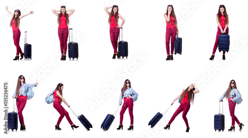 Young woman ready for summer vacation on white