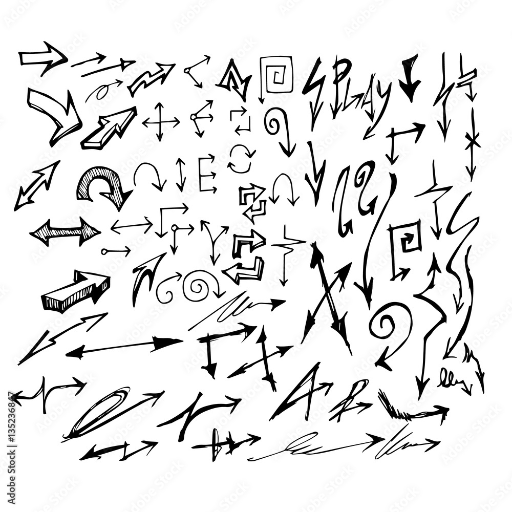 Vector hand drawn arrows set isolated on white Vector hand drawn arrows set isolated on white