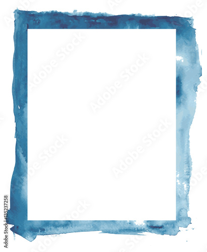Abstract blue watercolor frame and white space