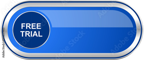 Free trial long blue web and mobile apps banner isolated on white background.