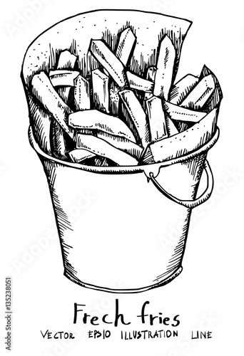 freehand drawn black and white cartoon french fries eps10