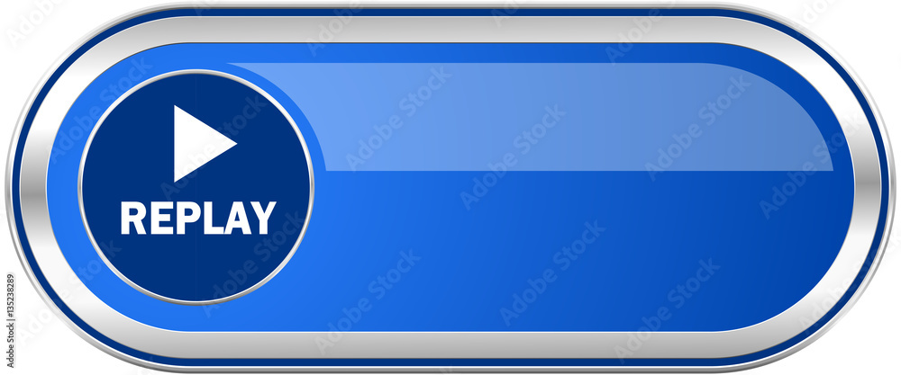 Replay long blue web and mobile apps banner isolated on white background. Replay long blue web and mobile apps banner isolated on white background.