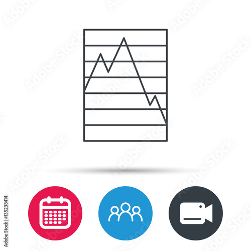 Chart curve icon. Graph diagram sign. Demand reduction symbol. Group of people, video cam and calendar icons. Vector