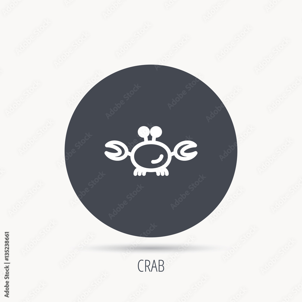 Crab icon. Cancer shellfish sign. Wildlife symbol. Round web button with flat icon. Vector Crab icon. Cancer shellfish sign. Wildlife symbol. Round web button with flat icon. Vector