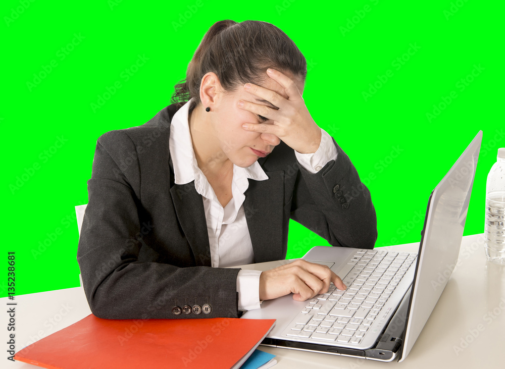 businesswoman wearing business suit working on laptop computer green chroma key businesswoman wearing business suit working on laptop computer green chroma key