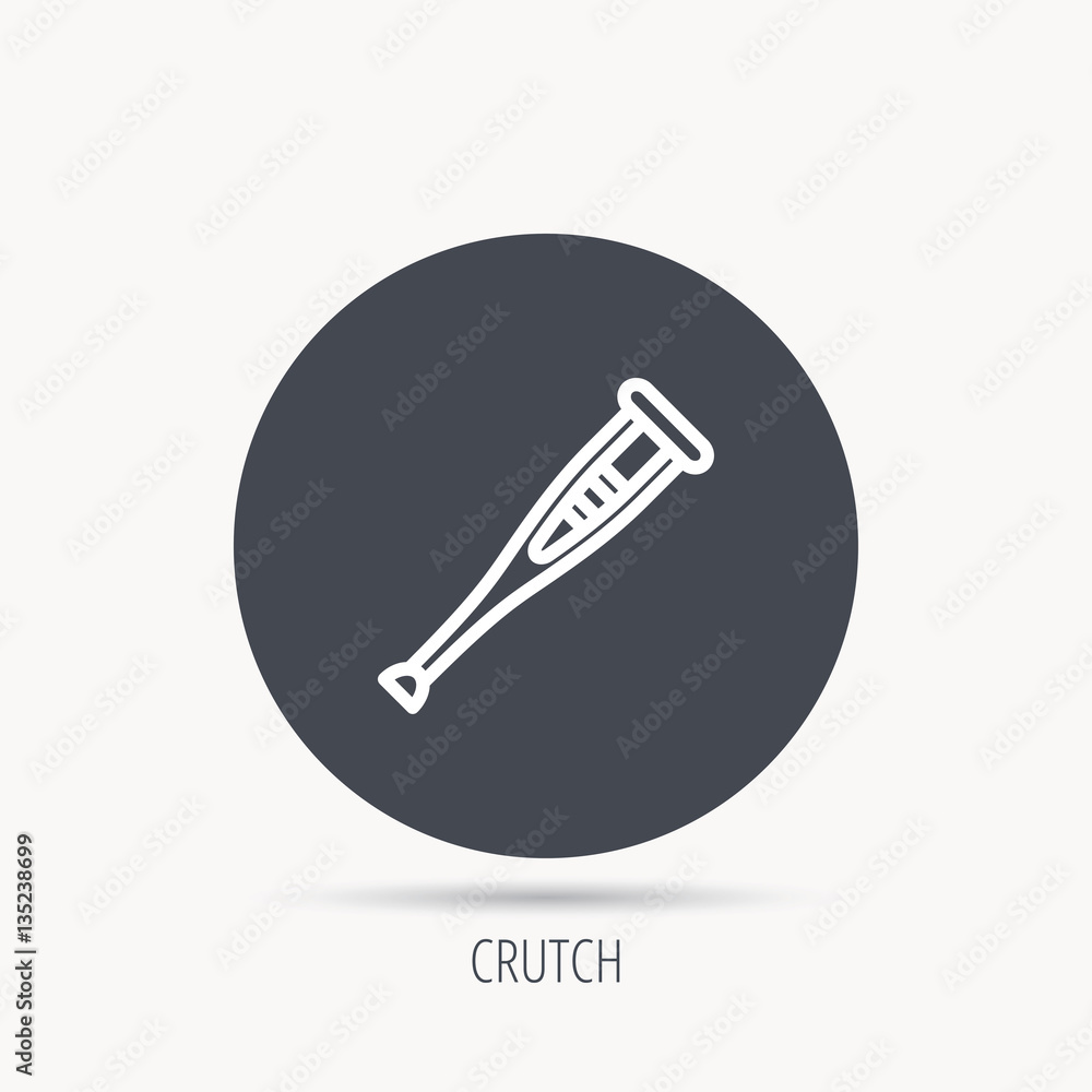 Crutch icon. Orthopedic therapy sign. Medical care equipment symbol. Round web button with flat icon. Vector Crutch icon. Orthopedic therapy sign. Medical care equipment symbol. Round web button with flat icon. Vector