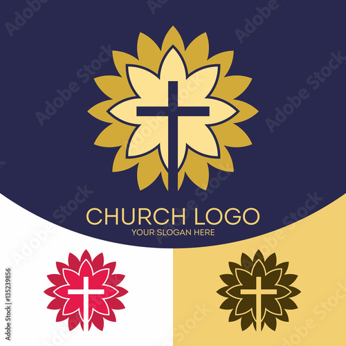 Church logo. Christian symbols. The cross of Jesus Christ in the radiance of God's glory