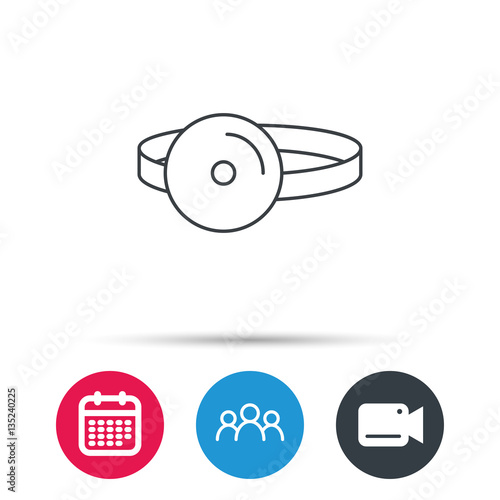 Medical mirror icon. ORL medicine sign. Otorhinolaryngology diagnosis tool symbol. Group of people, video cam and calendar icons. Vector