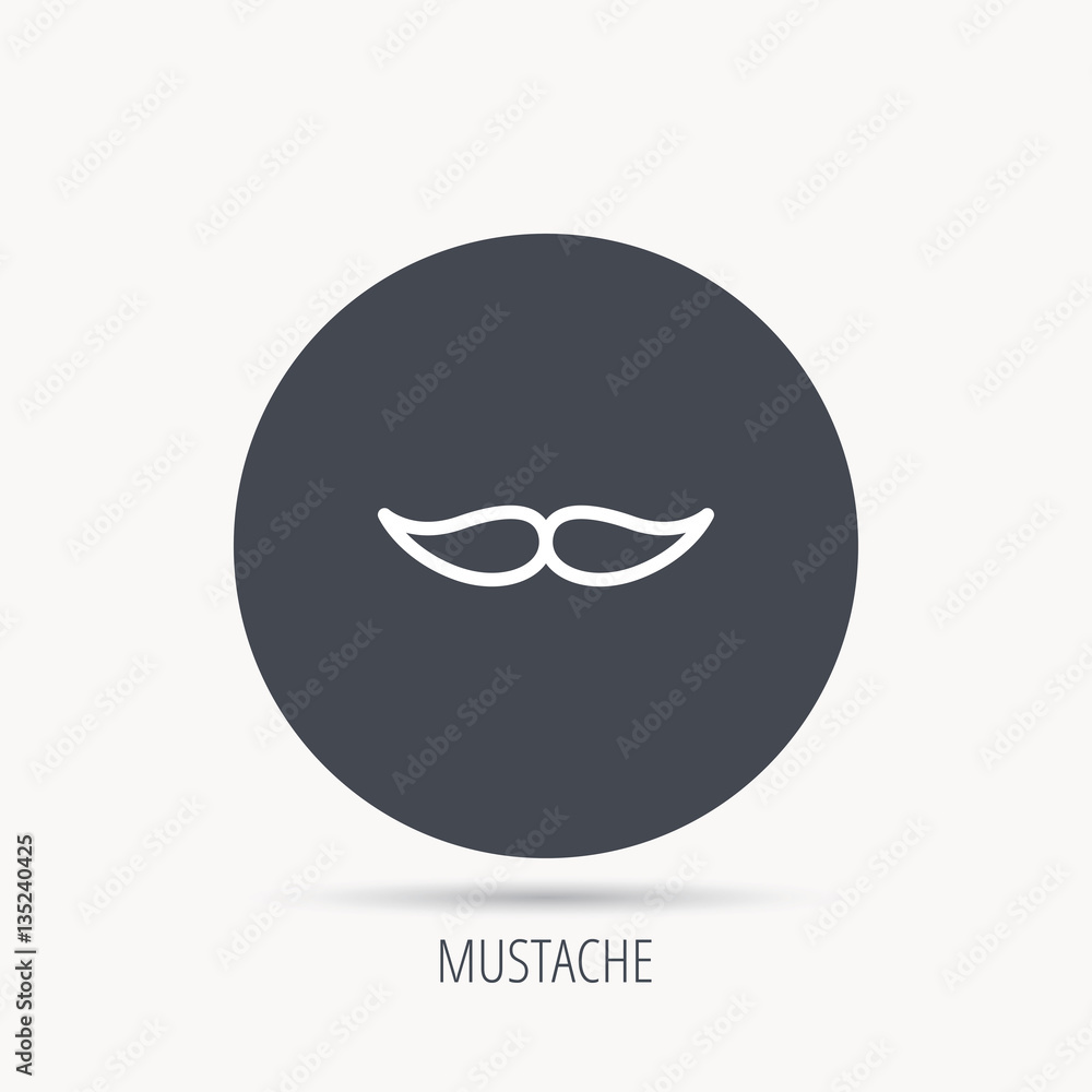 Mustache icon. Hipster symbol. Gentleman sign. Round web button with flat icon. Vector