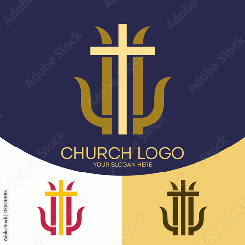 Church logo. Christian symbols. The cross of Jesus Christ, and graphic elements