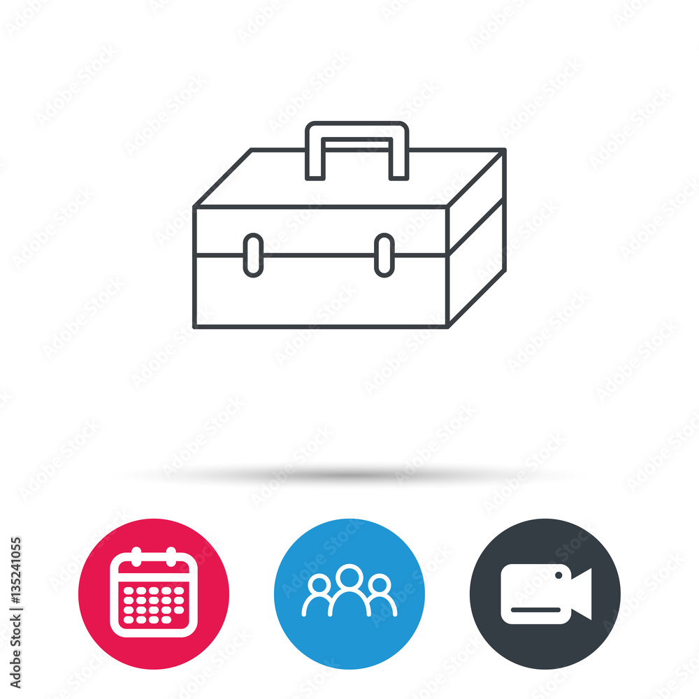 Toolbox icon. Repair instruments sign. Group of people, video cam and calendar icons. Vector Toolbox icon. Repair instruments sign. Group of people, video cam and calendar icons. Vector
